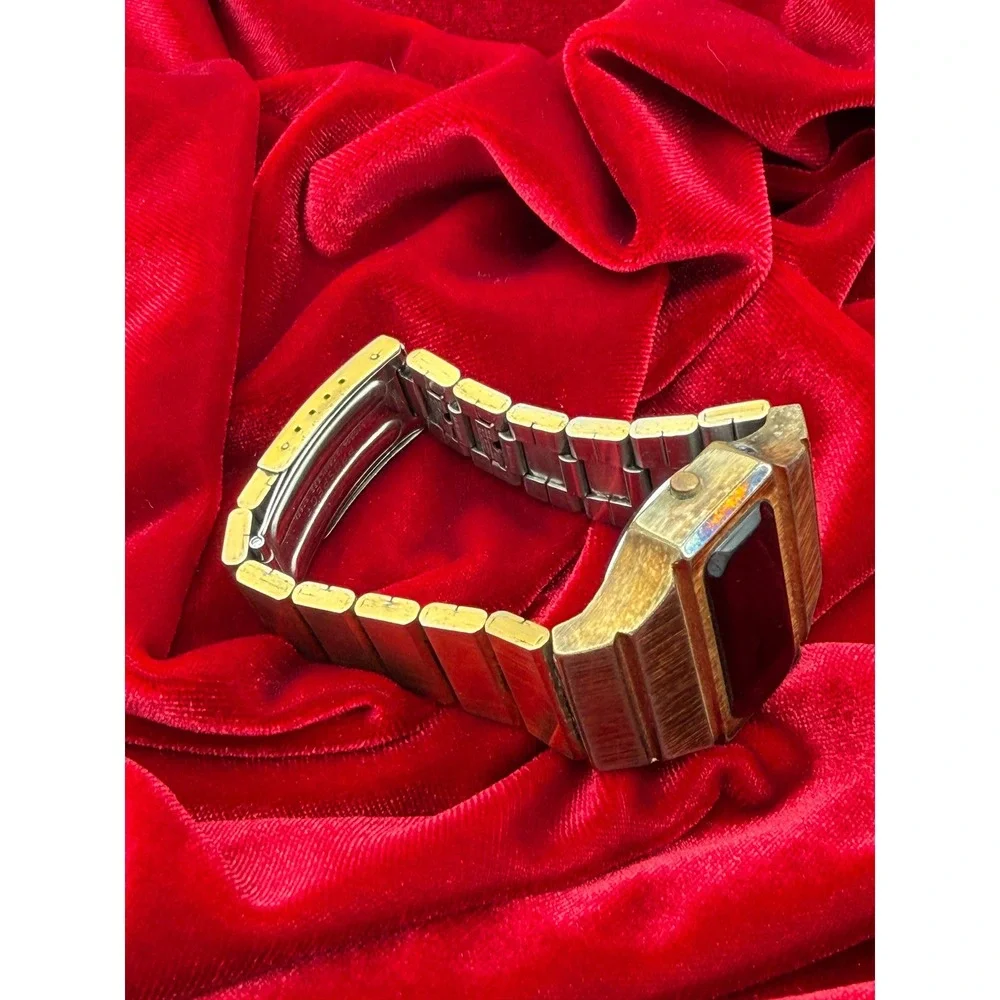 Vintage Benrus? Red LED Digital Watch Gold Tone Integrated Bracelet Untested
